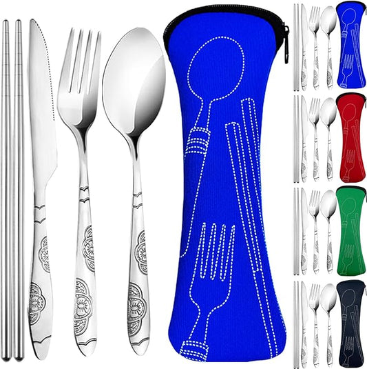 20PCS Premium Travel Utensils With Case, Stainless Steel Reusable Portable Utensils Set With Case, Lengnoyp Travel Silverware Set With Case for Lunch Box Camping, Silver-CasaMuseHome