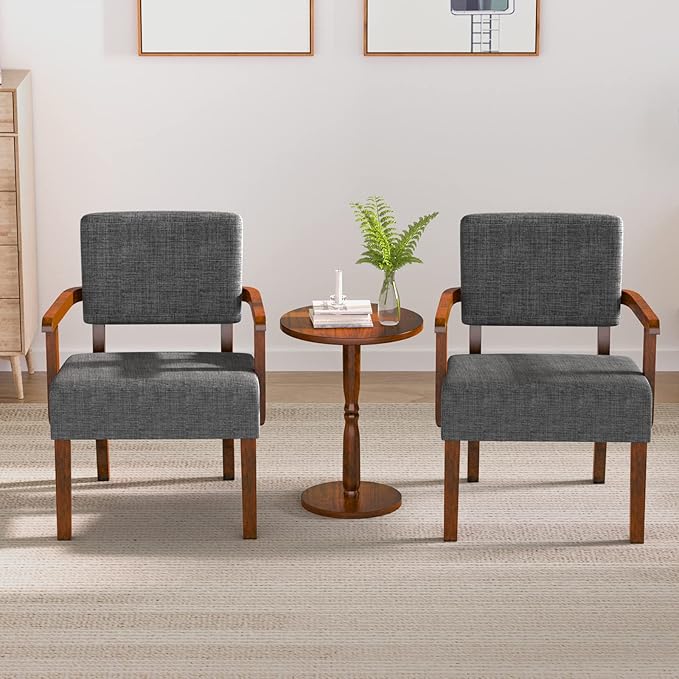 Accent Chair Set of 2 with Table, Living Room Chairs with Soft Seat and Armrests for Living Room Bedroom Reading Room Waiting Room, Grey (AC01)-CasaMuseHome