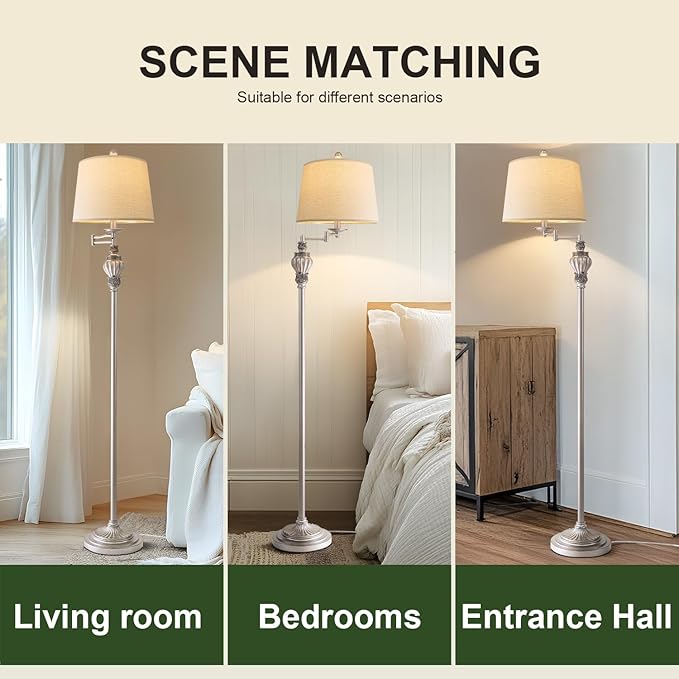61" Vintage Floor Lamp with 350° Adjustable Swing Arm, Tall lamp Standing Lamp for Living Room Bedside Bedroom Nightstand Retro Farmhouse Mid Century Lamp Light Home Décor Office Gifts-CasaMuseHome