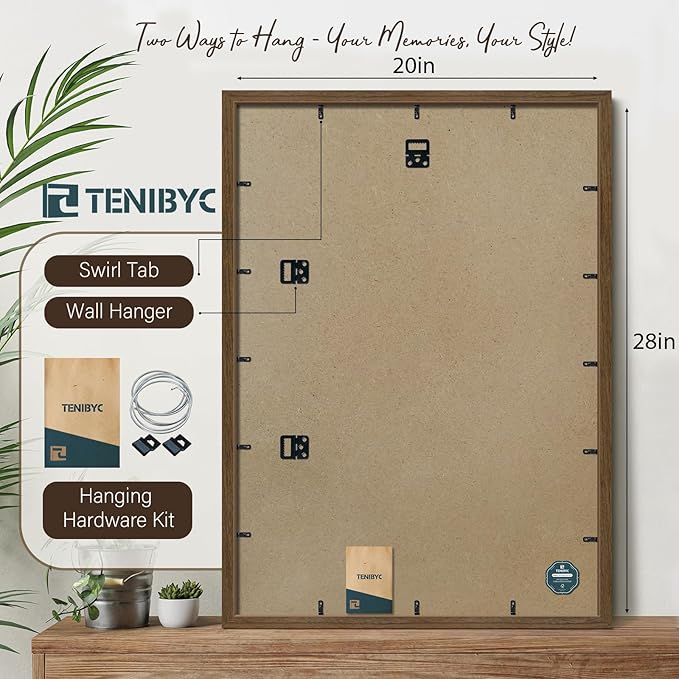 20x28 Picture Frame Set of 3 - Brown Woodgrain, Wood Poster Frame, Gallery Frame - Wall Hanging-CasaMuseHome