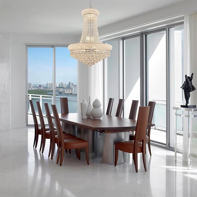 14 - Light Unique Empire Crystal Chandelier with Adjustable Chain for High Ceiling Foyer Entryway Living Room Dining Room Bedroom Chrome Finish-CasaMuseHome