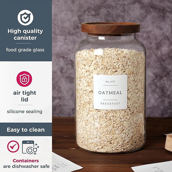 2 PCS Large Glass Jar with Airtight Lid, Glass Food Storage Jars for Tea,Spice,Cereal, Egg,Flour,Coffee and More(98 FL OZ/2800 ml)-CasaMuseHome