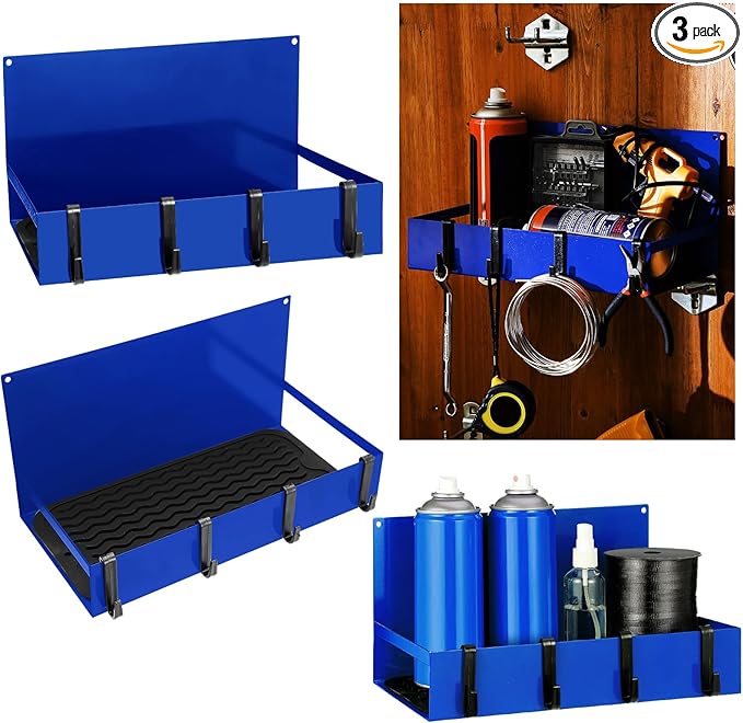 3 Pack Magnet Garage Organizer Magnetic Spice Rack for Refrigerator 20 lb Capacity Shelf Hanging Heavy Duty Magnetic Fridge Side for Organize Garage Tools(Blue)-CasaMuseHome