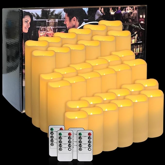 36-Pack Flickering Flameless Candles with Remote Control - LED Fake Candle Perfect for Wedding,Outdoor,Table,Halloween,Christmas Decor - Create a Magical Ambiance Effortlessly(Three Sizes)-CasaMuseHome