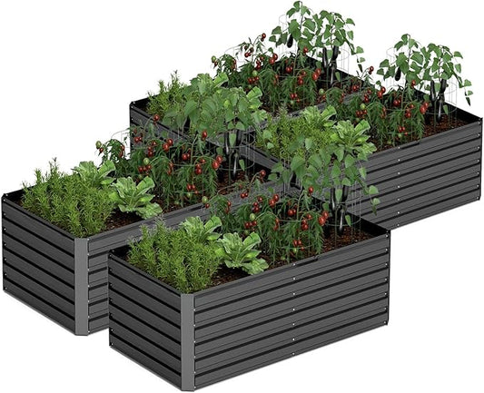 6x3x2 ft Raised Garden Bed, Large Metal Planter Raised Beds, Planters for Outdoor Plants for Vegetables, Flowers, Herbs, Fruits, and Succulents.(4 Pcs)-CasaMuseHome