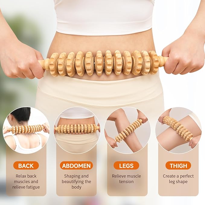 3-in-1 Wood Therapy Massage Tools Lymphatic Drainage Massager Maderoterapia Kit Wooden Gua Sha Massager Body Sculpting Tools for Muscle Pain Relief, Anti-Cellulite, Body Contouring and Shaping-CasaMuseHome