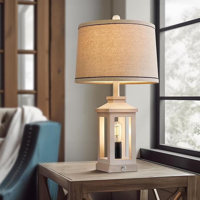 23.75" Retro Farmhouse USB C+A Ports Table Lamp with 3 Way Dimmable Touch Control White Nightlight Vintage Modern Lamp for Living Room Bedroom with 2 Light Sources-CasaMuseHome
