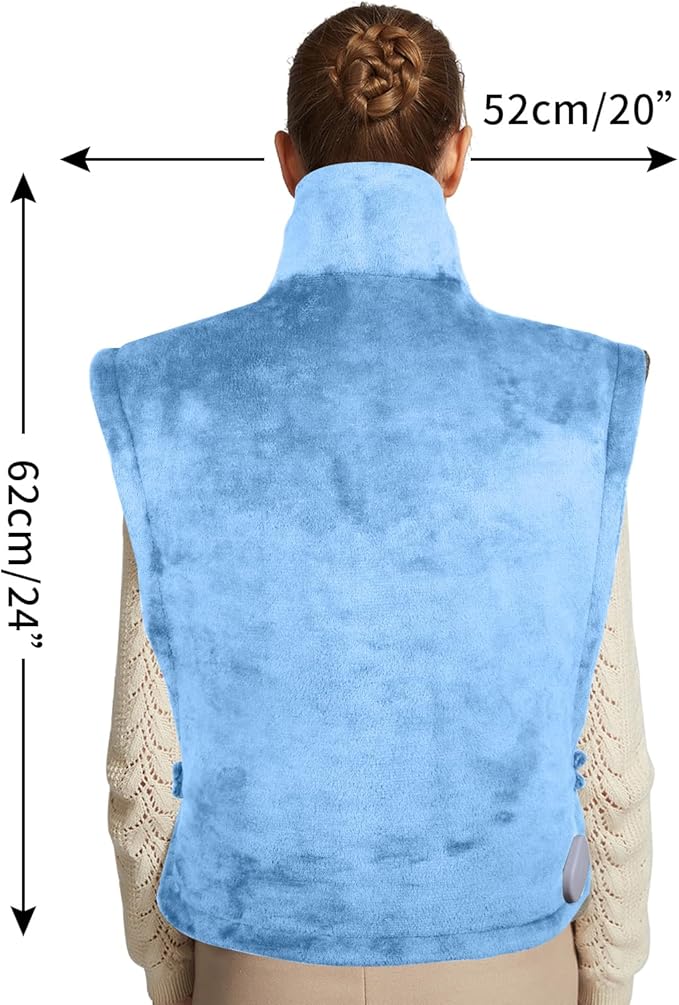 26" x 35" Flannel Neck&Shoulder&Back Heating Pad with 12 Temperature Settings& Countdown Timer,Pain Relief for Back/Neck/Shoulders/Menstrual Pain, Christmas Gifts for Women Men Mom Dad(Light Blue)-CasaMuseHome