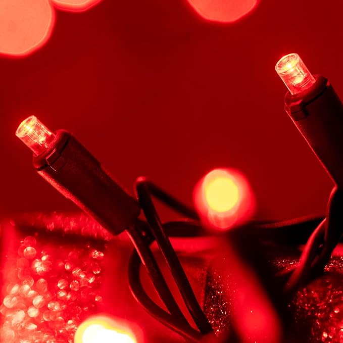 200 Count Red Wide Angle LED Christmas Lights, 66 ft Green Wire UL Certified Commercial Grade 5mm Holiday String Light Set (Red)-CasaMuseHome