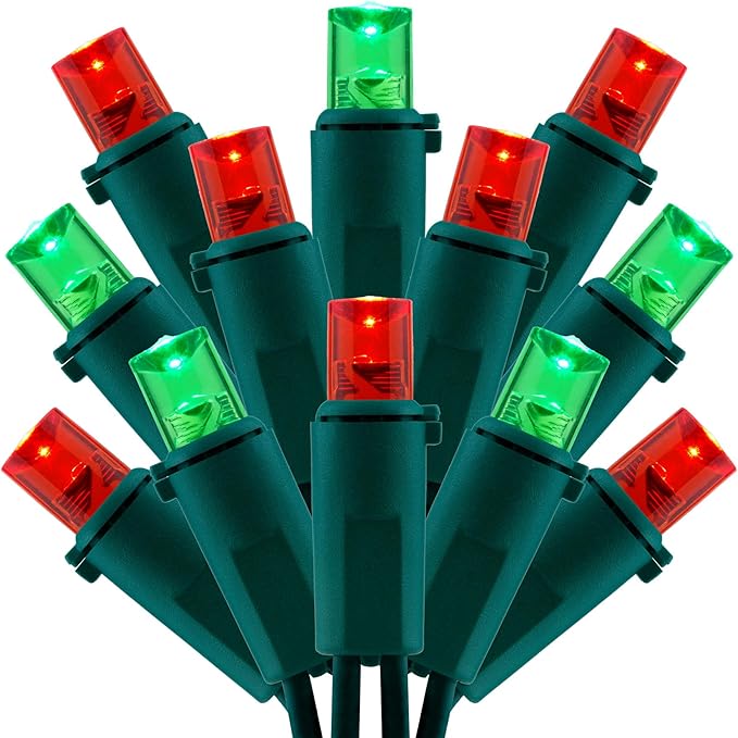 200 Count Red Green Wide Angle LED Christmas Lights, 66 ft Green Wire UL Certified Commercial Grade 5mm Holiday String Light Set (Red & Green)-CasaMuseHome
