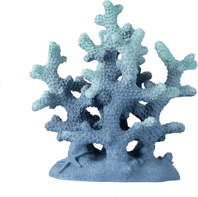 7.1" H Blue Coral Decor, Resin Coral Statue, Nautical Decorations for Home, Bedroom, Bathroom, Living Room, Beach/Coastal/Ocean Themed Cabinet Shelf Tabletop Decor-CasaMuseHome