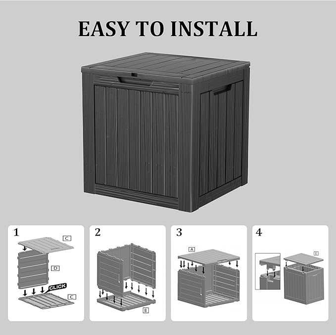 35 Gallon Lockable Resin Deck Box, Waterproof & UV-Resistant Outdoor Storage Box for Outdoor Cushion Storage, Garden Tools & Pool Accessories Storage, Black-CasaMuseHome