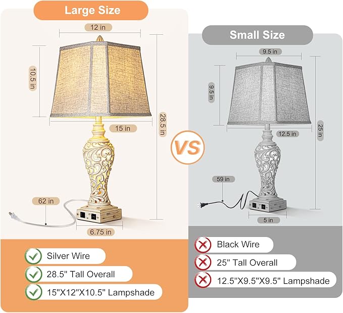 28.5" Table Lamps Set of 2 - Bedside Lamp with Fabric Shades - for Bedroom and Living Room with USB and Nightlight - Perfect for Nightstands and Bedrooms-CasaMuseHome