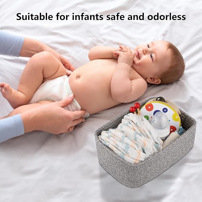 4 Pack Small Storage Shelf Baskets for Organizing, Mini Woven Rope Storage Bins for Towels, Cute Decorative Closet Organizer，Baby Nursery, Gift Empty Baskets -11.81''Lx7.87''Wx4.72''H-Grey-CasaMuseHome