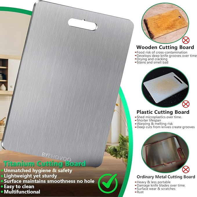 Titanium Cutting Boards for Kitchen [Set of 3], Double Sided Pure Titanium Cutting Board | Easy to Clean | Dishwasher Safe | Food-Grade Raw & Cooked Foods or Outdoor Camping Chopping Board-CasaMuseHome