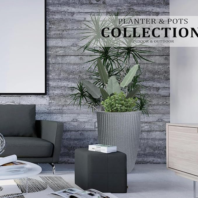 2 Pcs Pack 18.5 Inches Heavy Duty Plastic Resin Tall Tapered Planter Pots Large Round Planter Flower Pot with Drainage Holes for Indoor Outdoor Deck Porch Garden Home Patio Front Door (Light grey, M)-CasaMuseHome