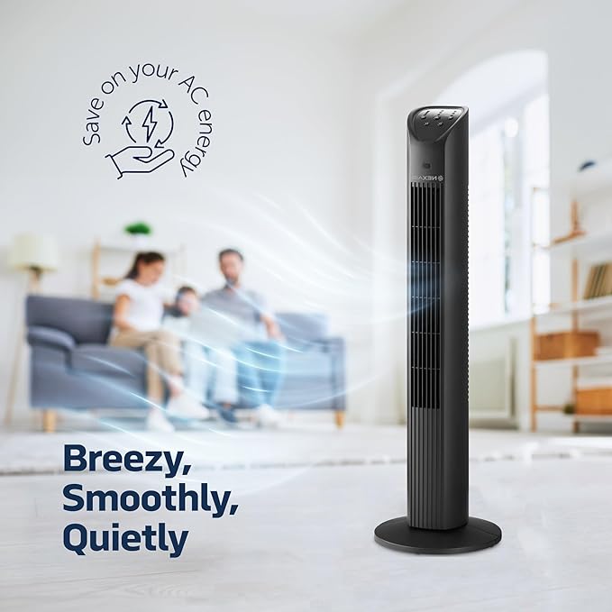 36” Oscillating Tower Fan, 3 Speed Portable Fan Tower With Remote Control, Quiet Operating Floor Fan for Bedroom with 7.5 Hr Auto Off Timer, Modern Design Room Cooling Fan For Home & Office-CasaMuseHome