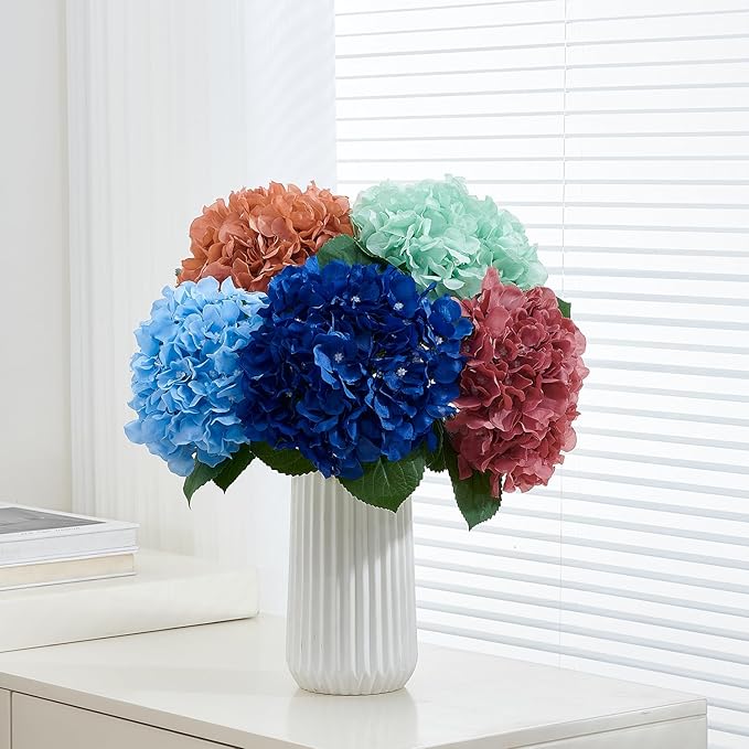 8Pcs Blue Fake Flowers Silk Hydrangea Artificial Flowers Bouquets Faux Hydrangea Stems for Home Table Centerpieces Wedding Party Decoration-CasaMuseHome