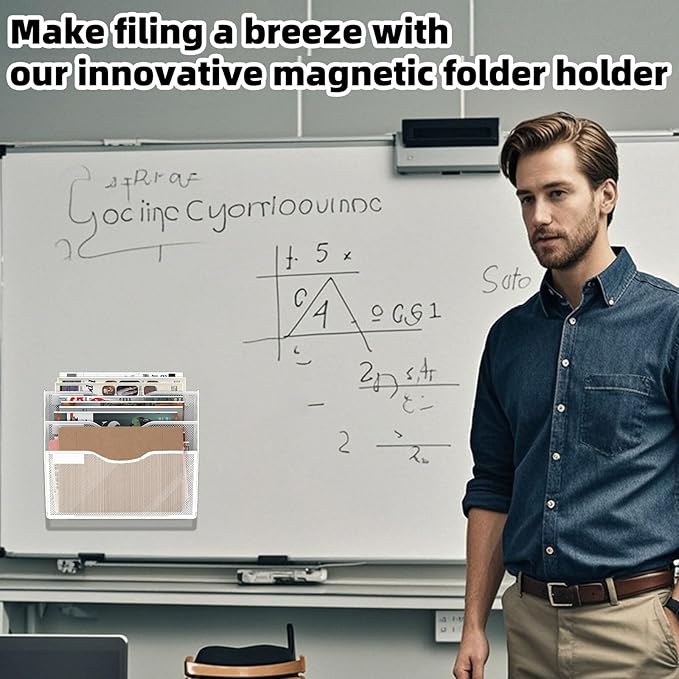 3-Tier Magnetic File Holder, No Drilling Installation File Cabinet Organizer, White Magnetic File Organizer, Magazine Rack, Magnetic Paper Holder for Refrigerator, File Cabinets,White-CasaMuseHome