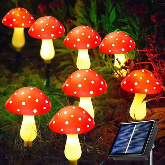 8-Pack Red Solar Mushroom Lamp, 8 Modes, Outdoor Waterproof, for Garden Decor, Christmas, Halloween, Yard, Lawn-CasaMuseHome