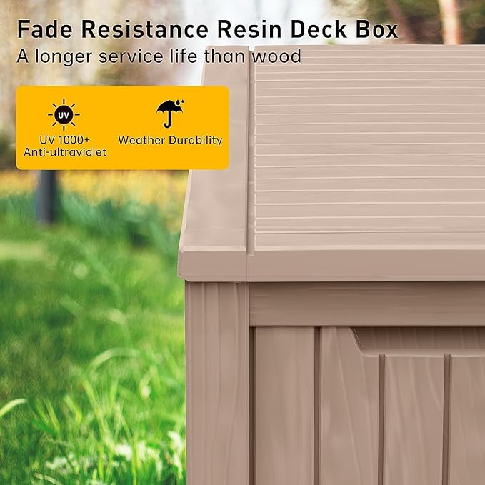 182 Gallon Deck Box Waterproof, UV Resistant Resin Outdoor Storage Box with Hydraulic Rod, Lockable Design and Enhanced Durability for Patio, Garden, and Poolside Use-CasaMuseHome