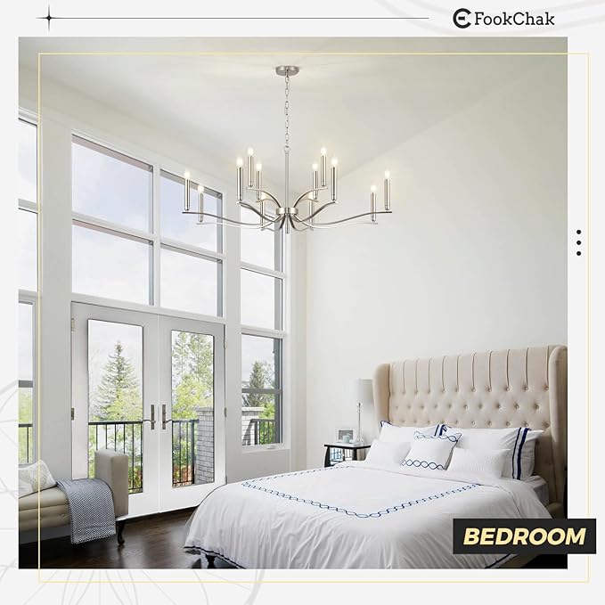 12 Light Nickel Living Room Chandelier High Ceiling Foyer Candle Chandelier Large Modern 44in Metal Chandeliers Hanging Light for Master Bedroom Dining Room Light Fixture Over Table-CasaMuseHome