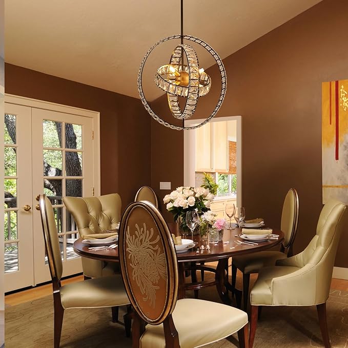 18" Crystal Globe Sputnik Chandelier, 6-Light Black Gold Modern Adjustable Hanging Ceiling Pendant Light Fixture for Entryway Foyer Stairway Bedroom Dining Living Room Hallway-CasaMuseHome