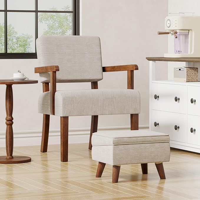 Accent Chair Set of 2 with Table, Living Room Chairs with Soft Seat and Armrests for Living Room Bedroom Reading Room Waiting Room (Beige) (AC01)-CasaMuseHome