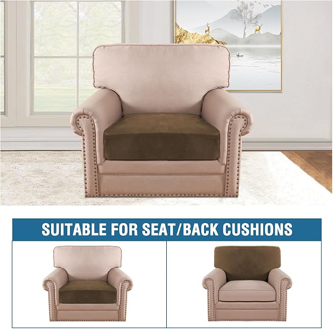 H.VERSAILTEX Velvet Stretch Couch Cushion Cover Plush Cushion Slipcover for Chair Cushion Furniture Protector Seat Cushion Sofa Cover (1 Piece Armchair Cushion Covers, Bronze Brown)-CasaMuseHome