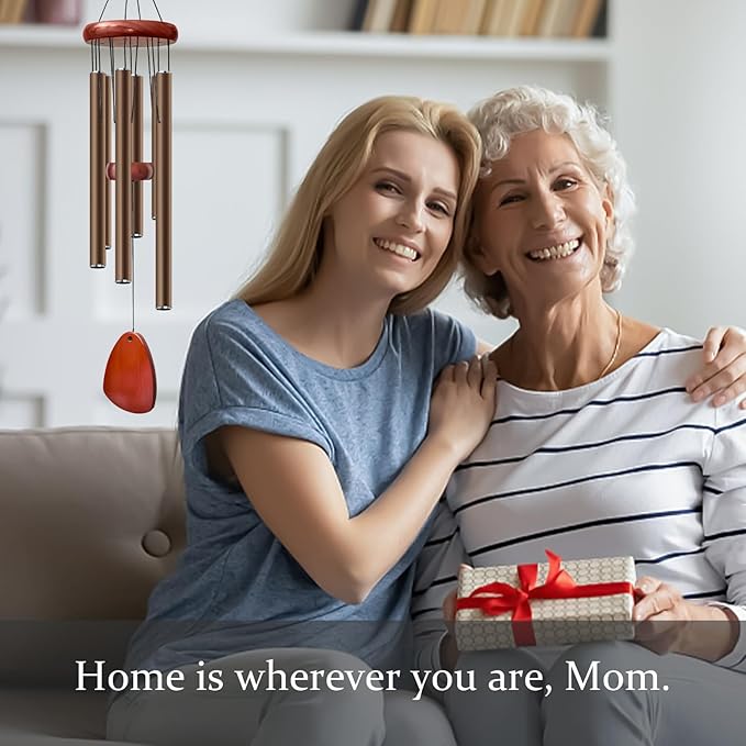 28" Wind Chime for Mothers Day, Decorative Wind Chimes for Outside, Memorial Windchimes Remembrance Gift for Women Mom Grandma, Metal Wind Chimes Outdoor Decor for Garden Patio Zen(Coffee)-CasaMuseHome