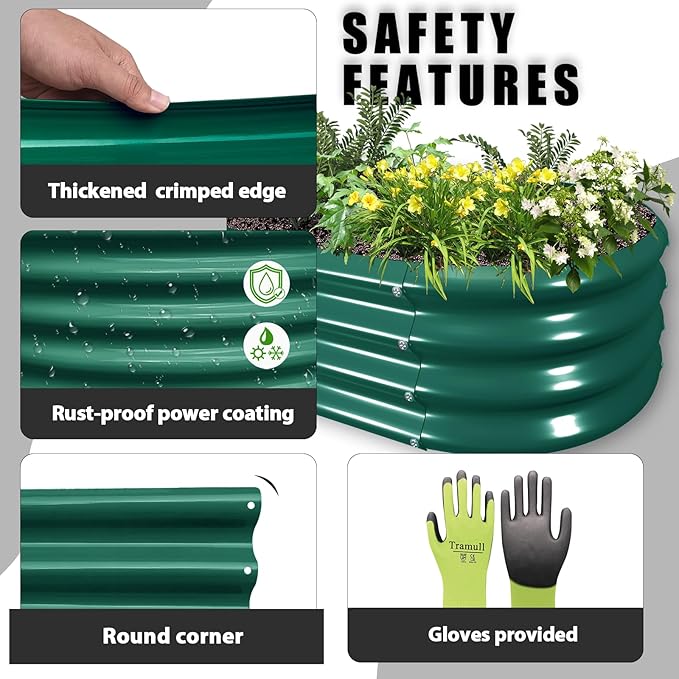 2 Pack 6x3x1FT Galvanized Raised Garden Bed Kit Oval Metal Ground Planter Box Outdoor Bottomless Planter Raised Beds for Vegetables Flowers Herbs Fruits, Green-CasaMuseHome