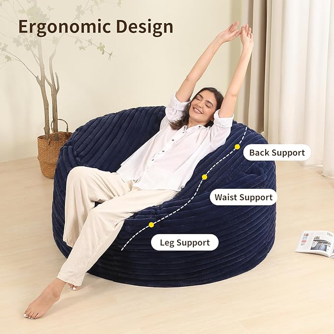 4FT Memory Foam Bean Bag Chair for Adults/Teens, Bean Bag Sofa with Fluffy Removable Cover, for Living Room Bedroom, Blue-CasaMuseHome