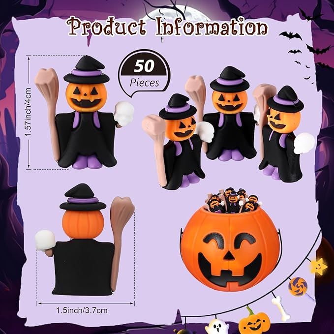 50 Pcs Halloween Mini Figurines Tiny Pumpkin Figures to Hide and Seek Rubber Wizard Miniatures Ornaments Gifts for Halloween Party Favors Table Decorations(Wizard)-CasaMuseHome