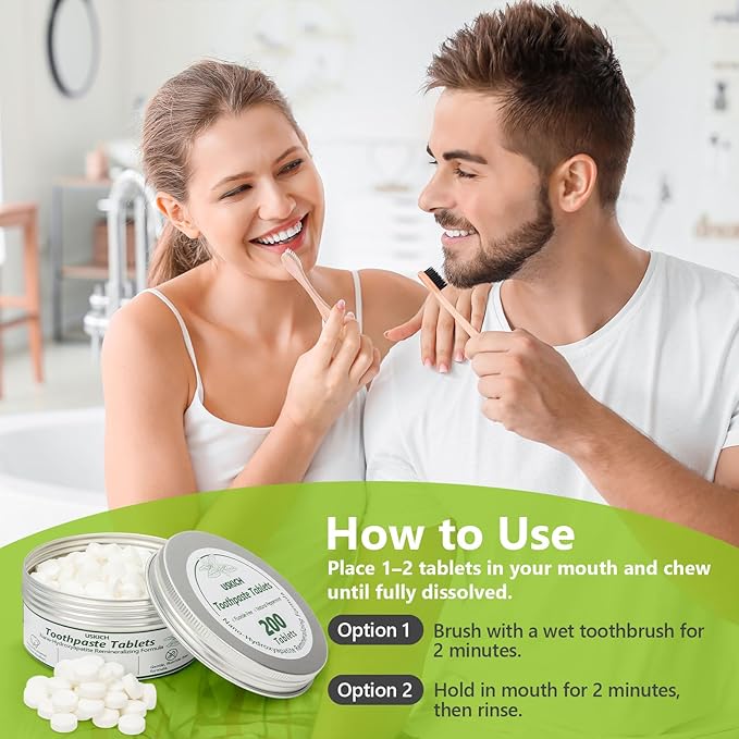 200 Pcs Toothpaste Tablets - Nano Hydroxyapatite Natural Whitening, Reduce Sensitivity,Fluoride & Plastic Free, Eco Friendly & Travel Mouthwash Tablets-CasaMuseHome