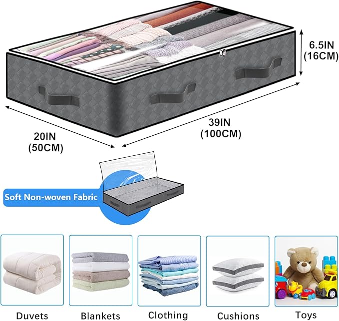 4 Pack Under Bed Storage, 90L Collapsible Closet Containers Organizers and Under Bed Storage Bins, Underbed Storage Bags for Wrapping Paper, Blanket, Towels, Clothes, Comforter, Sweaters, Linen Sheet-CasaMuseHome