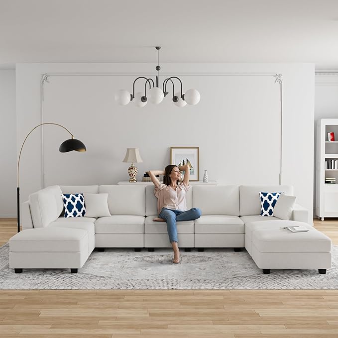L Lengend Vansen Modular Sectional Sofa U Shaped Couch with Ottoman Modern Reversible Corner Sectional Couch for Living Room (Cream, U Shaped Sofa-4)-CasaMuseHome