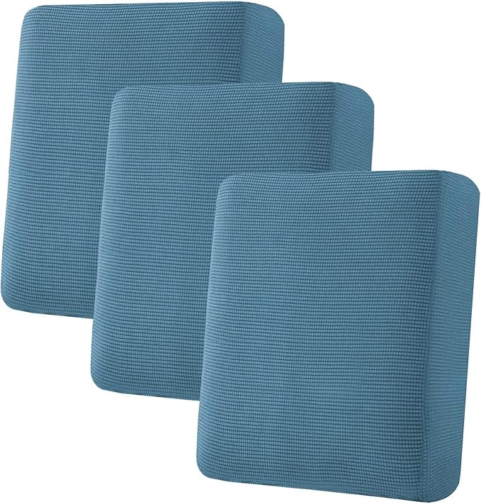 H.VERSAILTEX Super Stretch Individual Seat Cushion Covers Sofa Covers Slipcover Sets Thick Jacquard Textured Twill Fabric (3 Piece, Dusty Blue)-CasaMuseHome