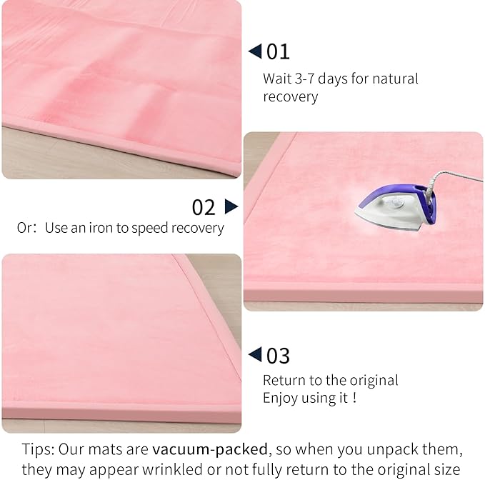 ACOMOPACK Baby Play Mat for Floor 1.3" Thick Memory Foam Play Mat 59"×71" Tummy Time Crawling with Non-Slip Bottom for Living Room,Nursery,Soft Velvet Playpen Mats for Kids,Infants（Pink）-CasaMuseHome