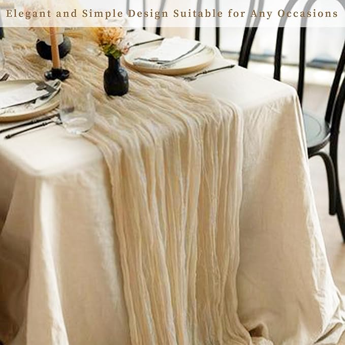 10FT 20 Pack Beige Cheesecloth Table Runner 20 x 120 Inch Long Rustic Gauze Fabric Cheese Cloth Table Runner for Wedding Bridal Baby Shower Table Decorations Boho Sheer Birthday Party Table Decor-CasaMuseHome
