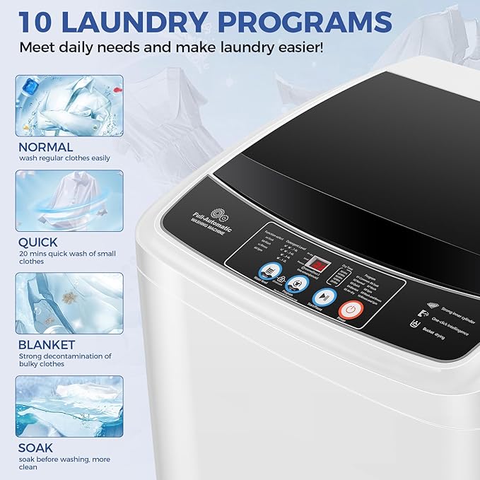 17.8Lbs Portable Washing Machine Nictemaw Portable Washer, 2.3 Cu.ft Washer and Dryer Combo with Drain Pump, 10 Programs 8 Water Level Compact Laundry Washer for Home, Apartment, RV, Dorms-CasaMuseHome