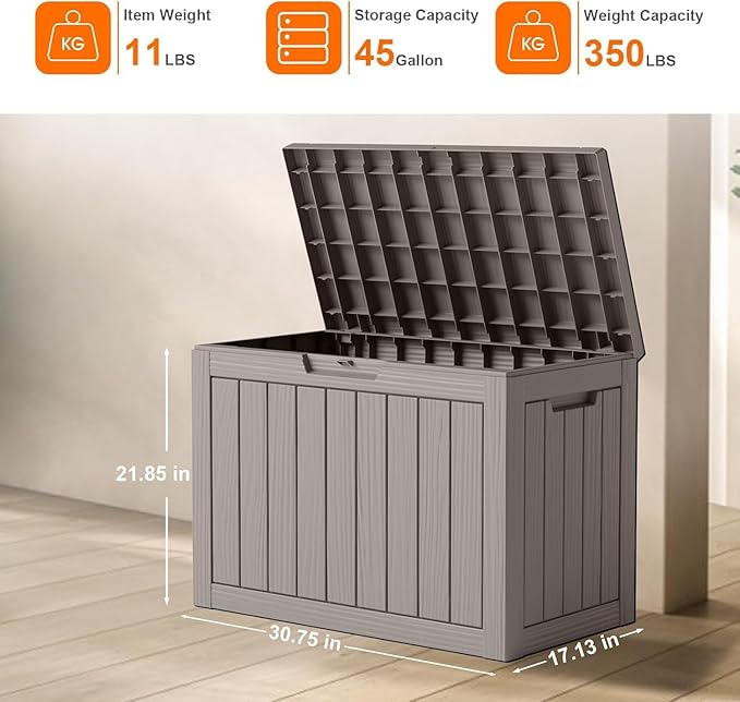 45 Gallon Deck Box,Resin Outdoor Storage Box with Lockable for Patio Furniture, Pool Accessories, Garden Tools Waterproof Outside Storage Box, Black-CasaMuseHome