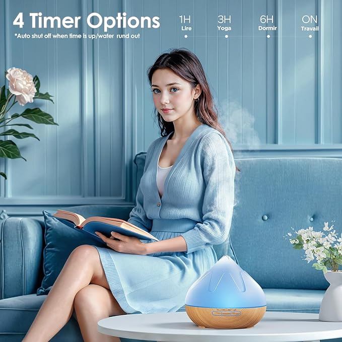 500ML Essential Oil Diffuser: Aroma Diffuser with Remote Control for Hotel Spa Yoga Room - Humidifier with 14 Colors LED Night Light for Bedroom Home Relaxation-Light Brown-CasaMuseHome