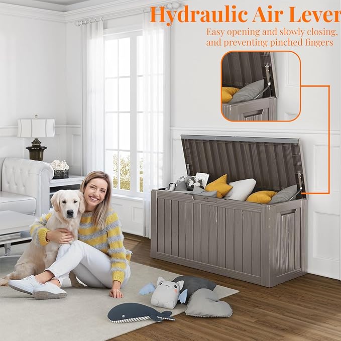 80 Gallon Resin Deck Box, Lockable Patio Outdoor Storage Box for Furniture, Garden Tools and Tools Storage, Waterproof Outside Storage Boxes - Grey-CasaMuseHome