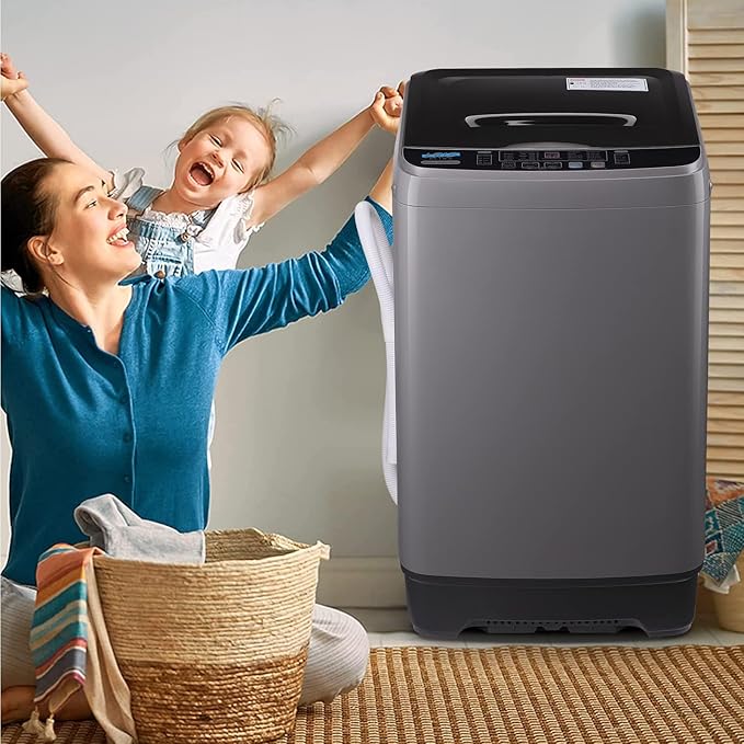 17.7 lbs Full Automatic Washing Machine with LED Display Compact Drain Dump, 10 Wash Programs and 8 Water Levels Ideal for Dorms, Apartments, RV, Grey (KB03-GREY6-3)-CasaMuseHome