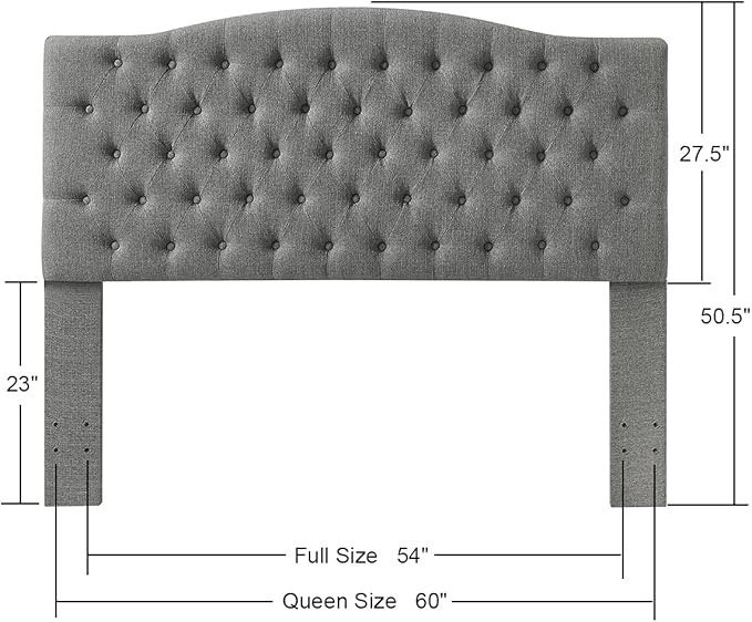 24KF Upholstered Tufted Button Linen Fabric Headboard,Comfortable Fashional Headboard Queen/Full Size,Granite-CasaMuseHome