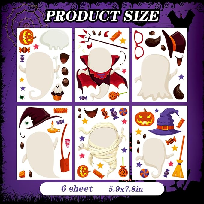 6 Sheet Halloween Stickers Clings Cute Ghost Decals Decor for Kids, Vintage Ghost Evil Pumpkin Reusable Window Stickers for Halloween Party Supplies Home Glass Decorations-CasaMuseHome