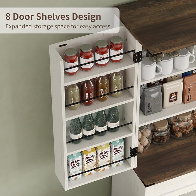 72'' Kitchen Storage Pantry Cabinet, Tall Storage Cabinet with 8 Door Shelves, 2 Cabinets and 1 Drawer, Freestanding Cupboard for Kitchen, Dining Room, Bathroom, Laundry, Off White-CasaMuseHome