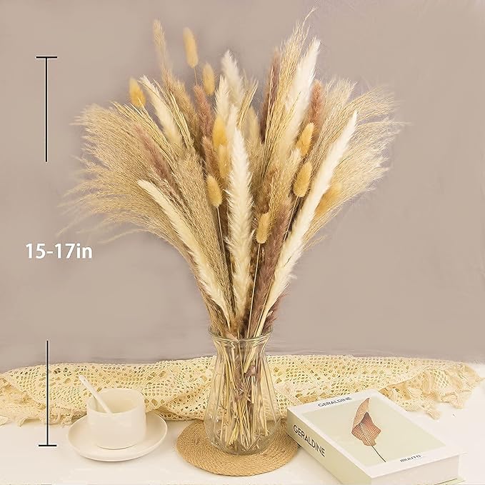 65PCS Pampas Grass Decor, Including pompas Floral, Reed Dried Grass and Bunny Tails Dried Flowers, Natural Dried Pampas Grass Bouquet for Boho Decor Wedding, Home Decoration-CasaMuseHome