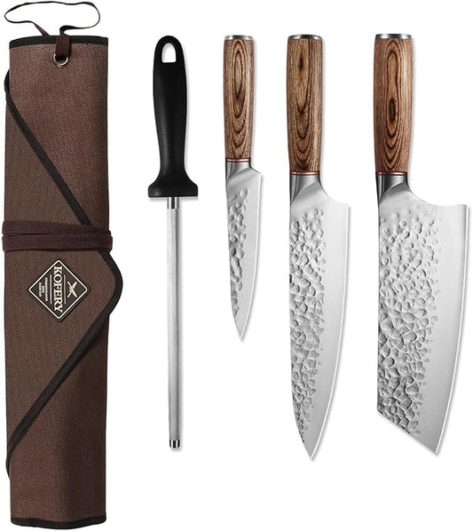 KOFERY 5PCS Chef and BBQ Knife Set with Roll Bag, High Carbon Stainless Steel Knives for Precise Cooking, Outdoor Meat Cutting(Include Sharpening Steel)-CasaMuseHome