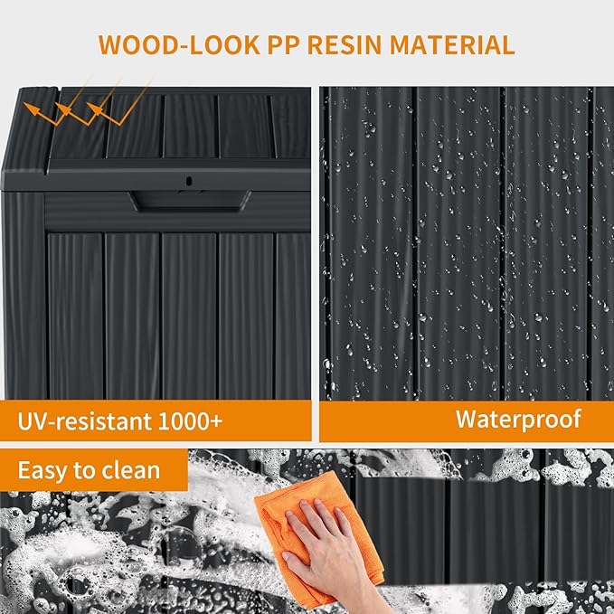 28 Gallon Outdoor Deck Box,Storage Lockable Waterproof Patio Furniture,Garden Tools,Cushions,Pool Accessories Outside Storage Resin Box(SM Black)-CasaMuseHome